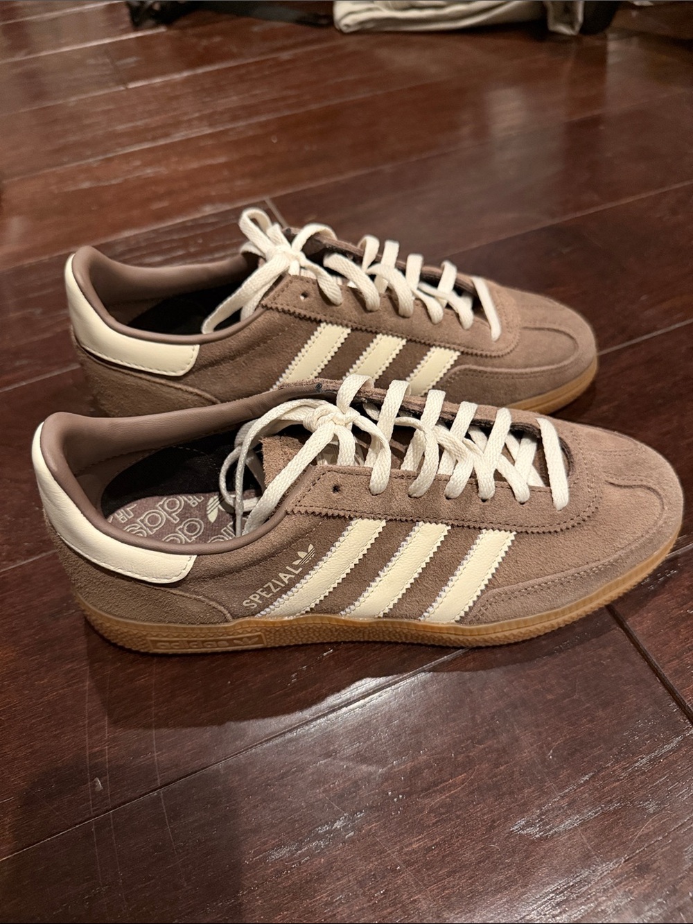 adidas handball spezial Brown Suede Sneakers with Cream Stripes - Picture 2 of 4